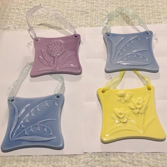 Flower tiles Hanging Decor 4 tiles Purple Blue & yellow Ceramic 5 x 5” Beauties - Picture 10 of 16